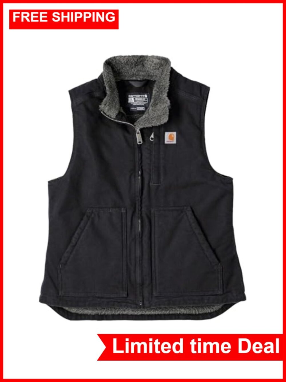 Washed Duck Sherpa-Lined Mock Neck Vest Relaxed Fit Workwear